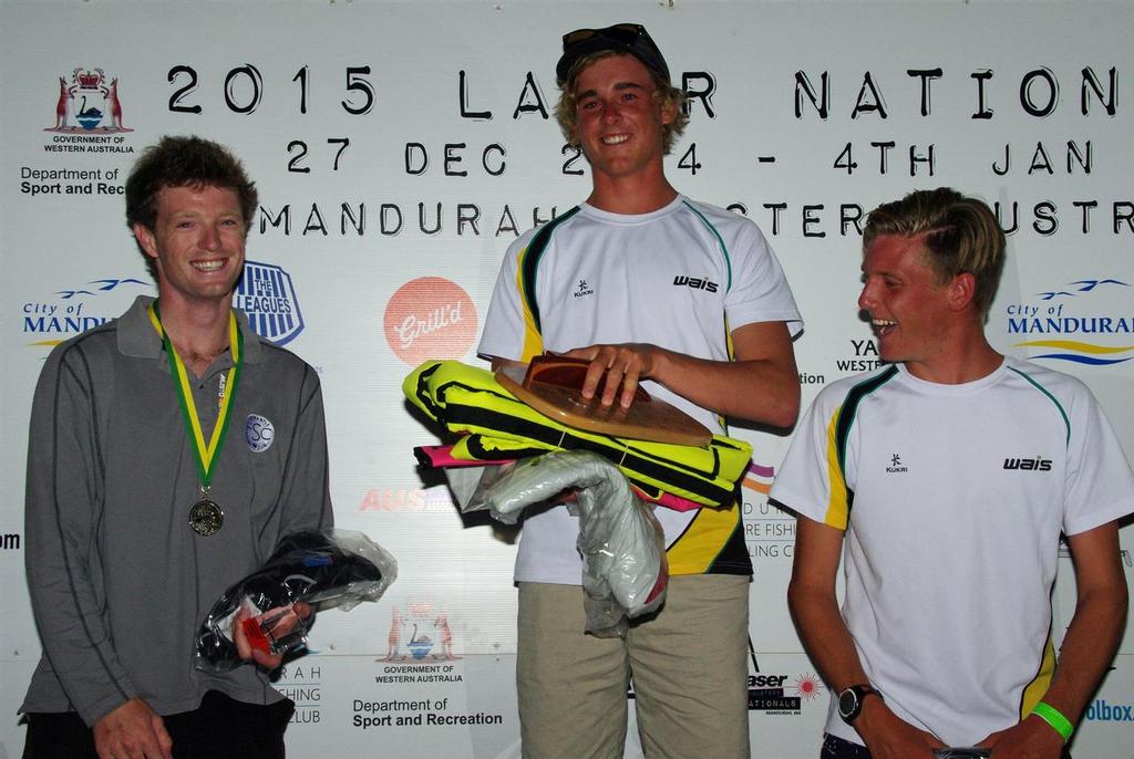 Smiles all round on the radial podium. Left Tristan Brown; Centre Alistair Young; right Conor Nicholas. ©  Perth Sailing Photography